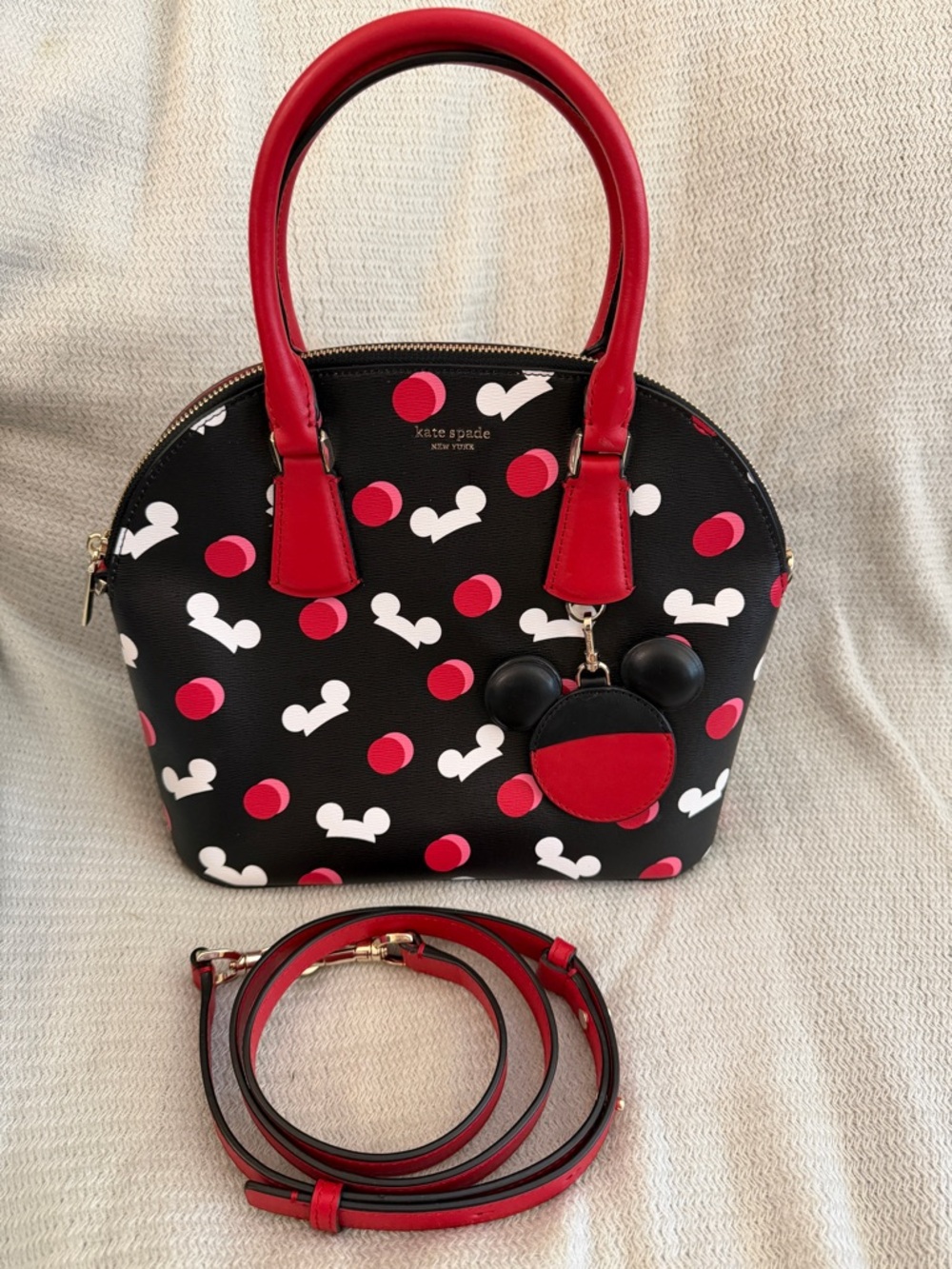 kate spade Black & Red Dome Large Satchel with Mickey Mouse Bag Charm